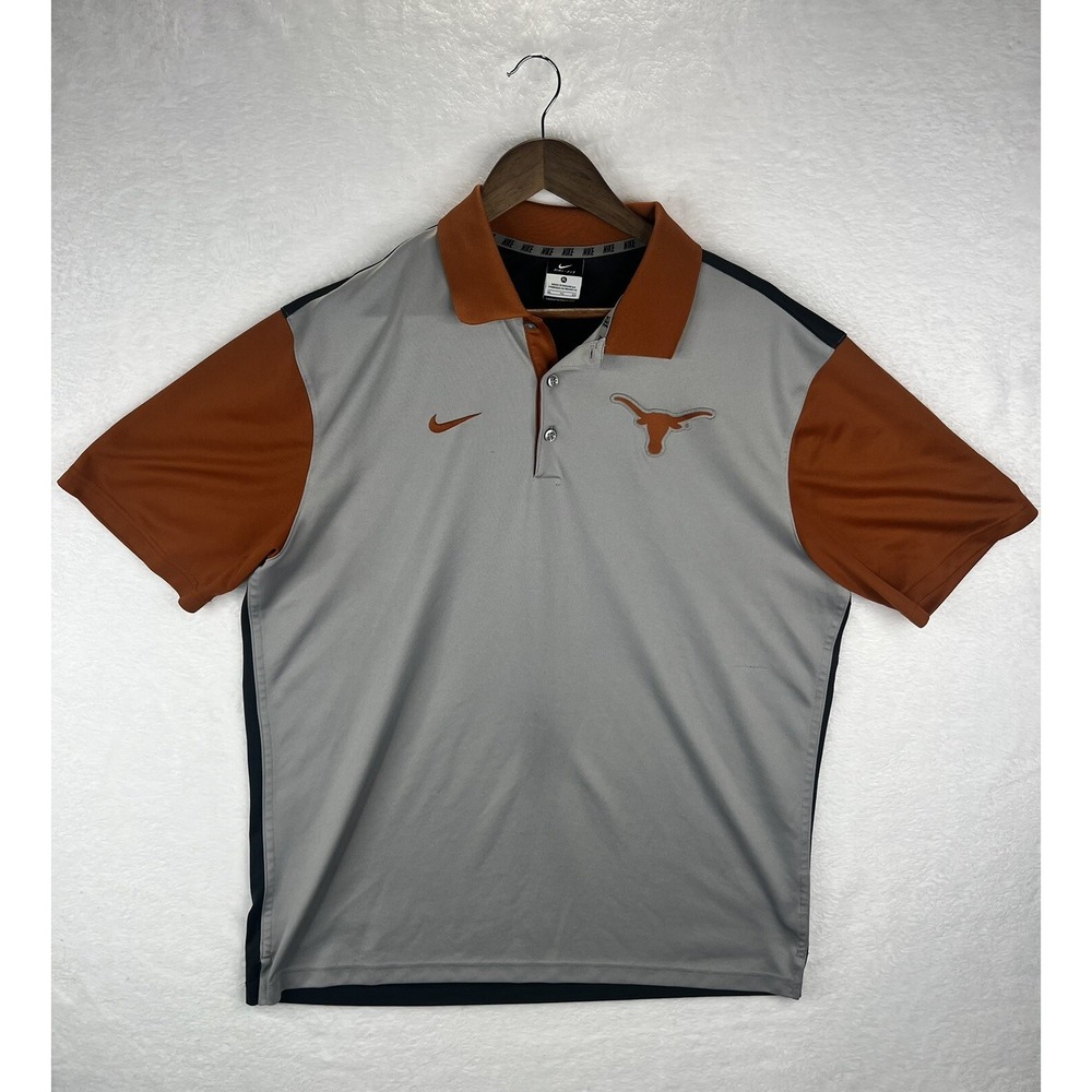 Nike Texas Polo Shirt Sz XL Gray Orange University UT Longhorns Football Golf